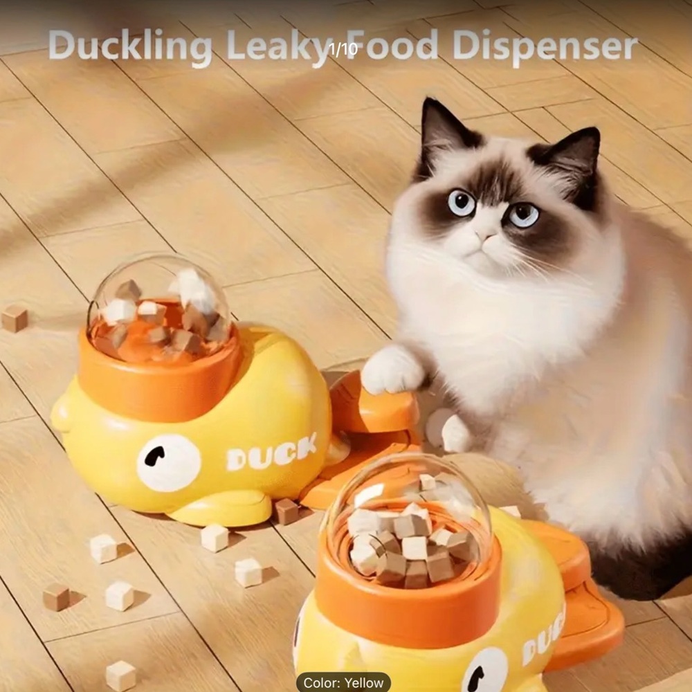 Yellow Duckling Cat Dog Interactive Food or Treat Dispenser